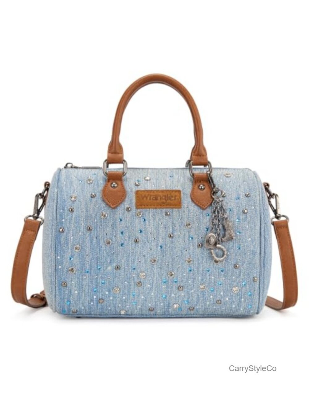 Wrangler Rhinestone Denim Barrel Bag Crossbody Satchel Y2K Purse
